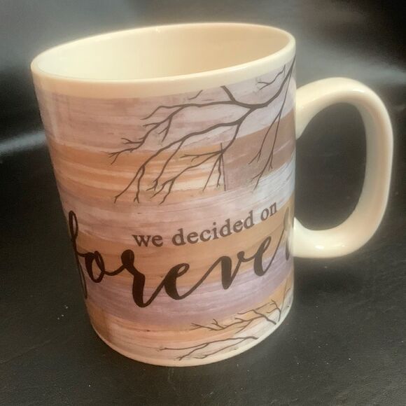 Engagement Wedding Gift We Decided On Forever Brown White 16 Ounce Coffee Mug - Picture 1 of 5